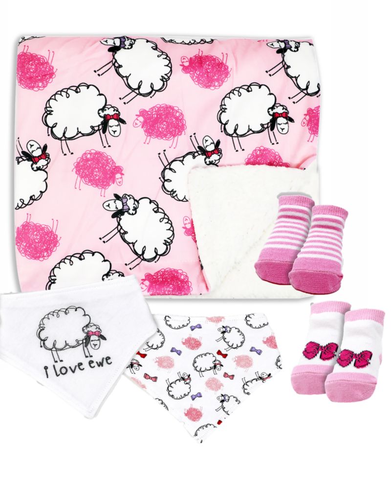 Baby Girls Minky Blanket, Bibs and Socks, 5 Piece Set
