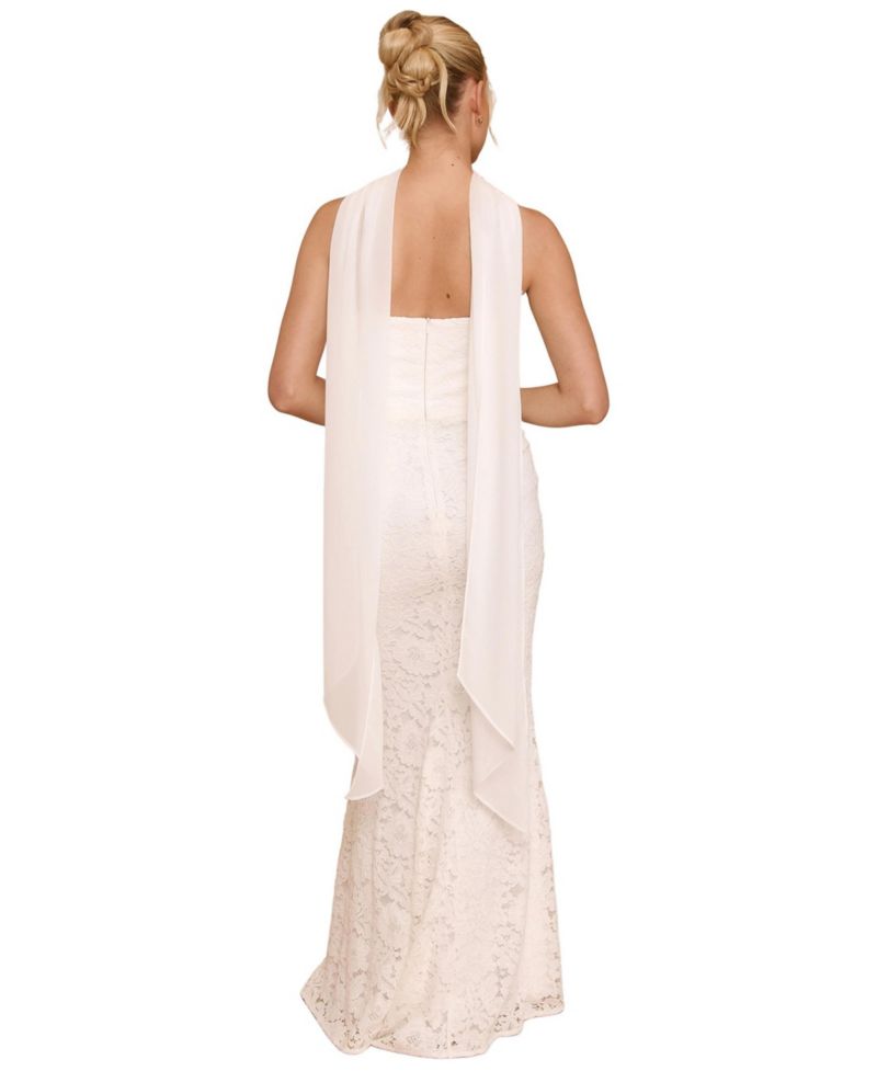 Women's Lace Bandeau Scarf Detail Maxi Dress