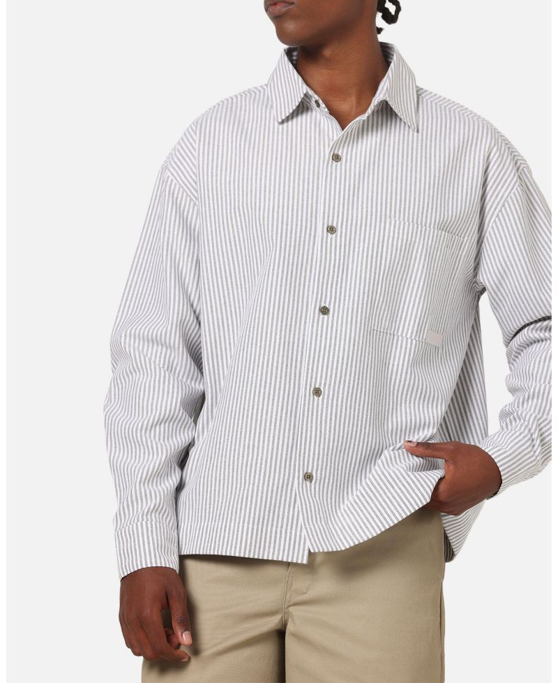 Men's Oxford Stripe Long Sleeve Button Up Shirt
