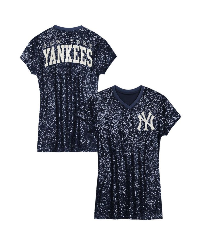 Big Girls Navy New York Yankees Sequin V-Neck Dress