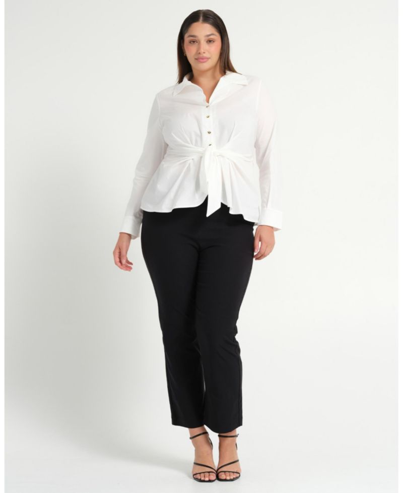 Plus Size Leo Collared V-Neck Button Tie-Front Shirt