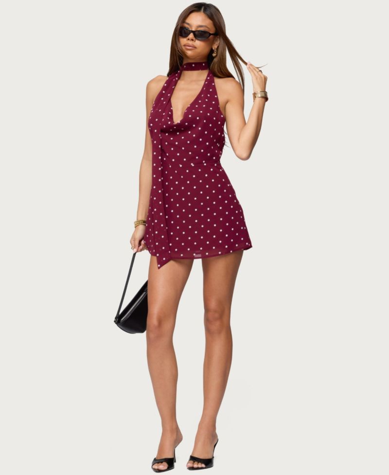 Women's Polka Dot Cowl Neck Mini Dress