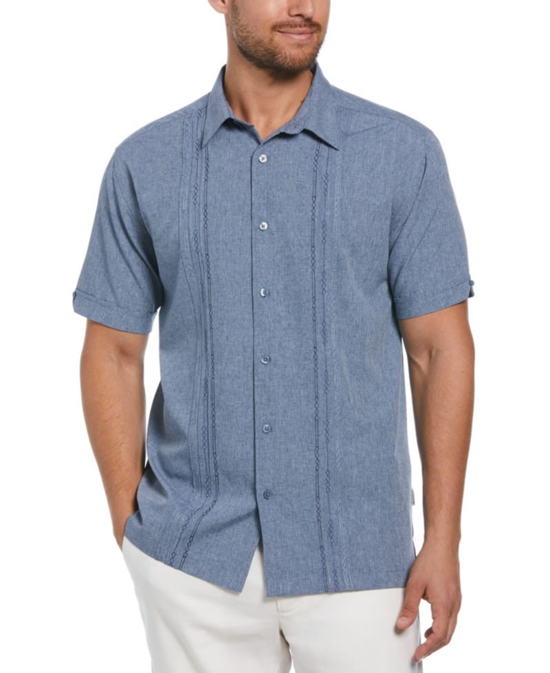 Men's Geo Embroidered Panel Chambray Shirt