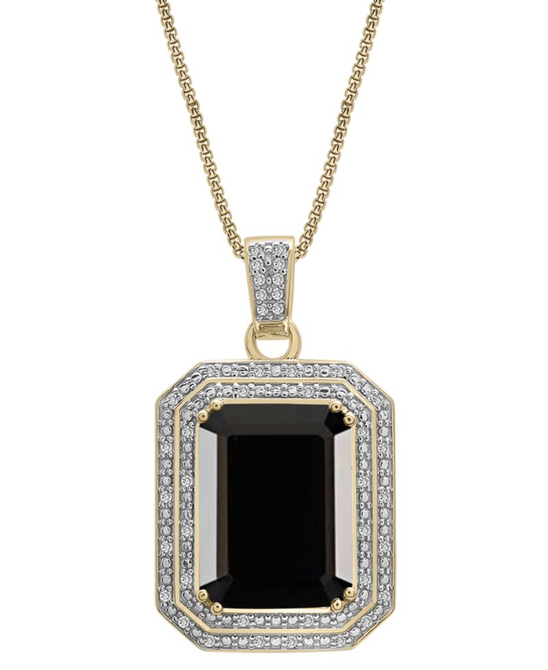 Lab Grown Ruby (16-5/8 ct. t.w.) & Diamond (1/4 ct. t.w.) Rectangular Pendant Necklace in 14k Gold-Plated Sterling Silver, 22"