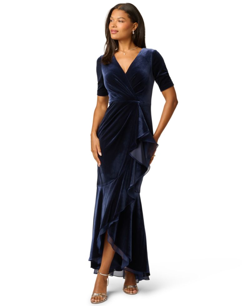 Women's V-Neck Velvet Cascade Gown