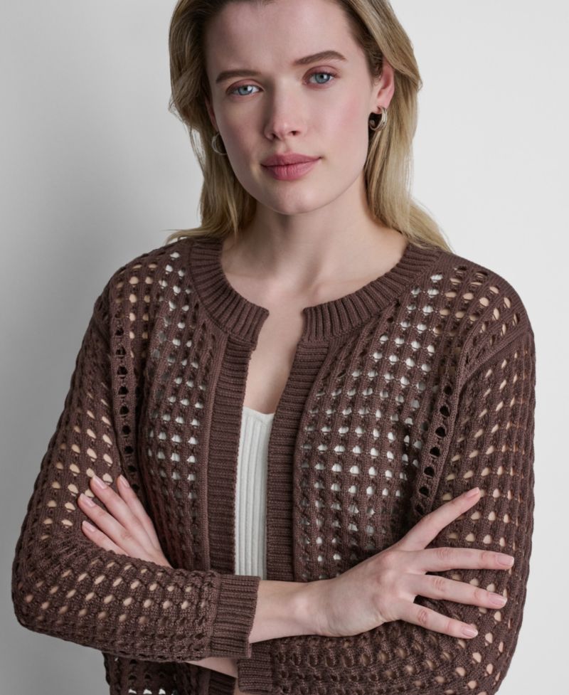 Women's Open-Stitch Drop-Shoulder Cardigan Sweater