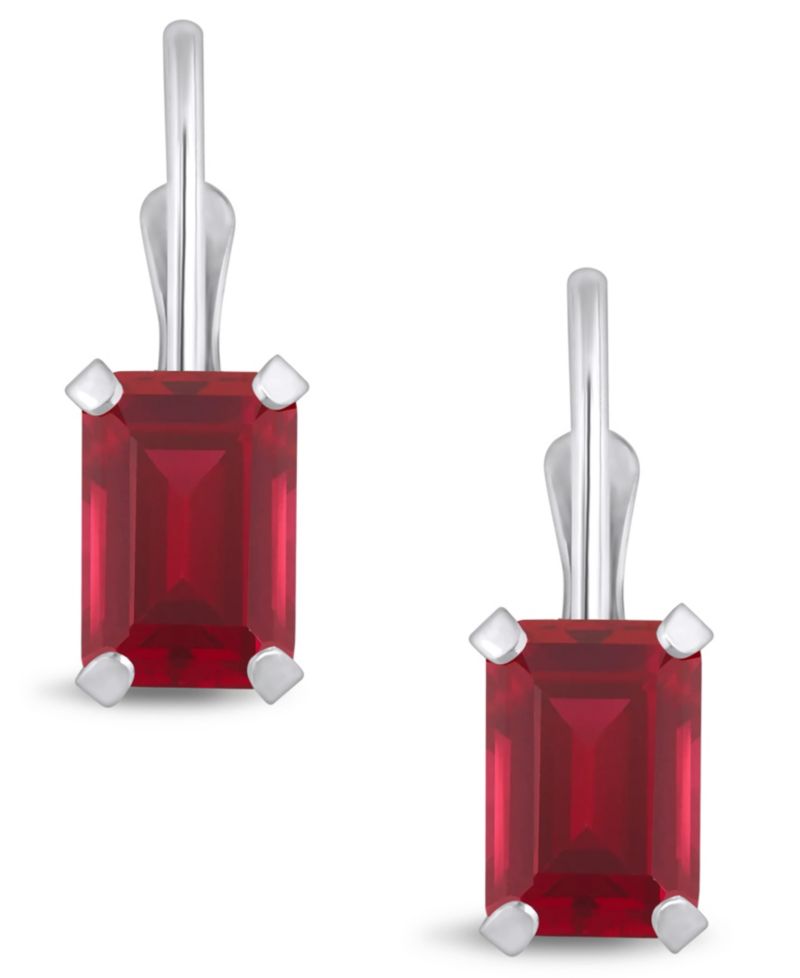 Gemstone Leverback Earrings in 10K White Gold