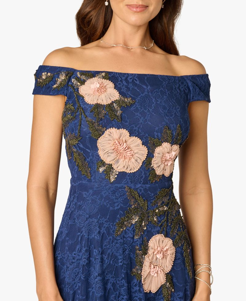 Women's Off-The-Shoulder Embellished Midi Dress