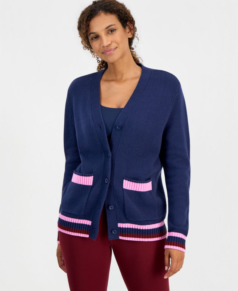Women's Colorblock V-Neck Long-Sleeve Cardigan