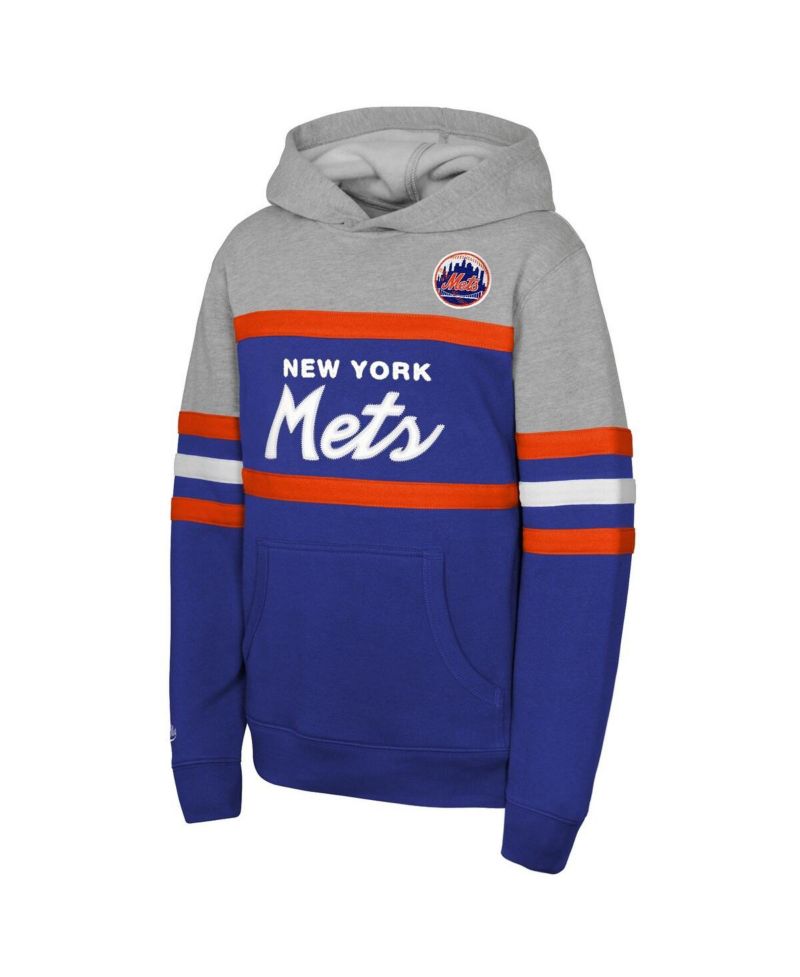 Big Boys and Girls Royal/Grey New York Mets Cooperstown Head Coach Pullover Hoodie