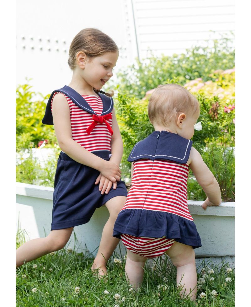 Baby Girl Stripe Knit Romper With Sailor Collar