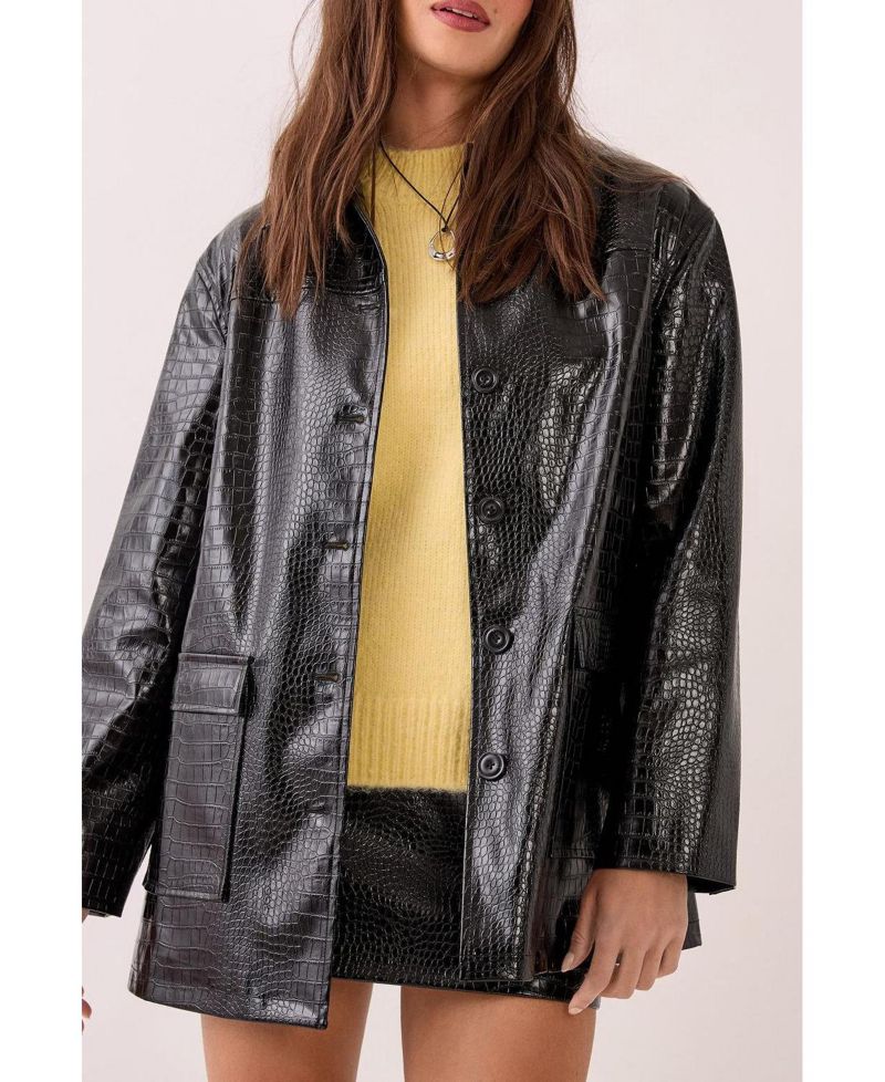 Women's Croc Vinyl Faux Leather Clean Jacket