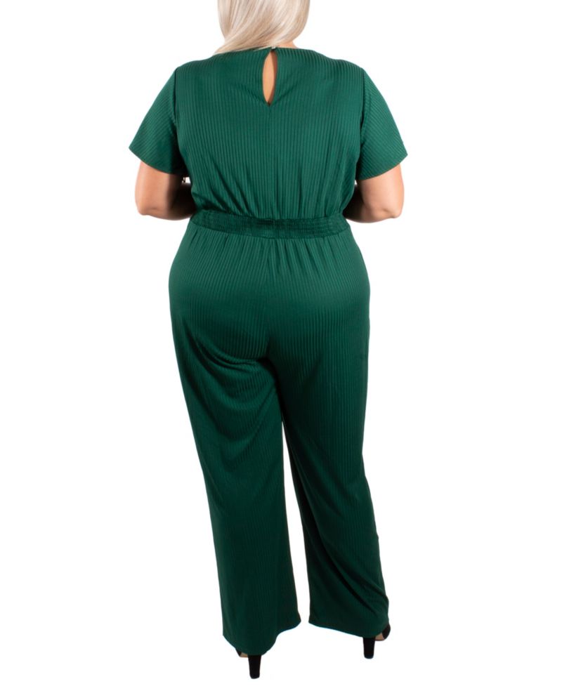 Plus Size Short Sleeve Textured Knit Jumpsuit