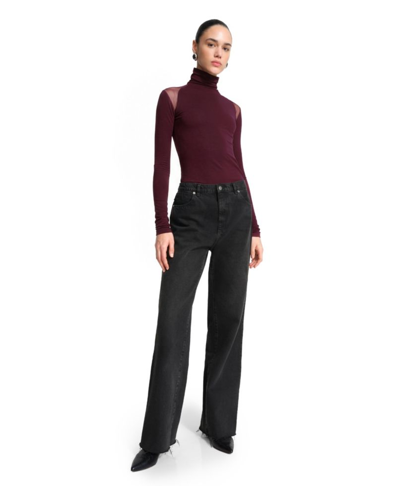 Women's Maria Turtleneck Long-Sleeve Asymmetrical-Mesh Top