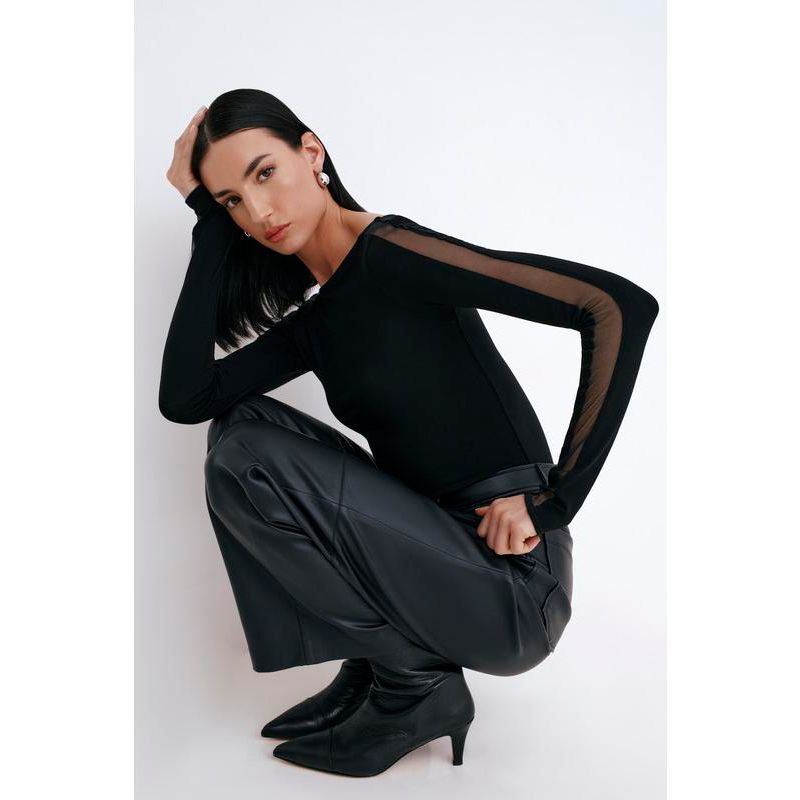 Women's Illa Boat-Neck Fitted Jersey Top with Sheer Mesh Sleeves