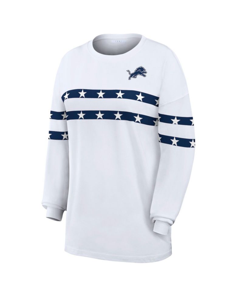 Women's White Detroit Lions Americana Stripe Long Sleeve T-Shirt