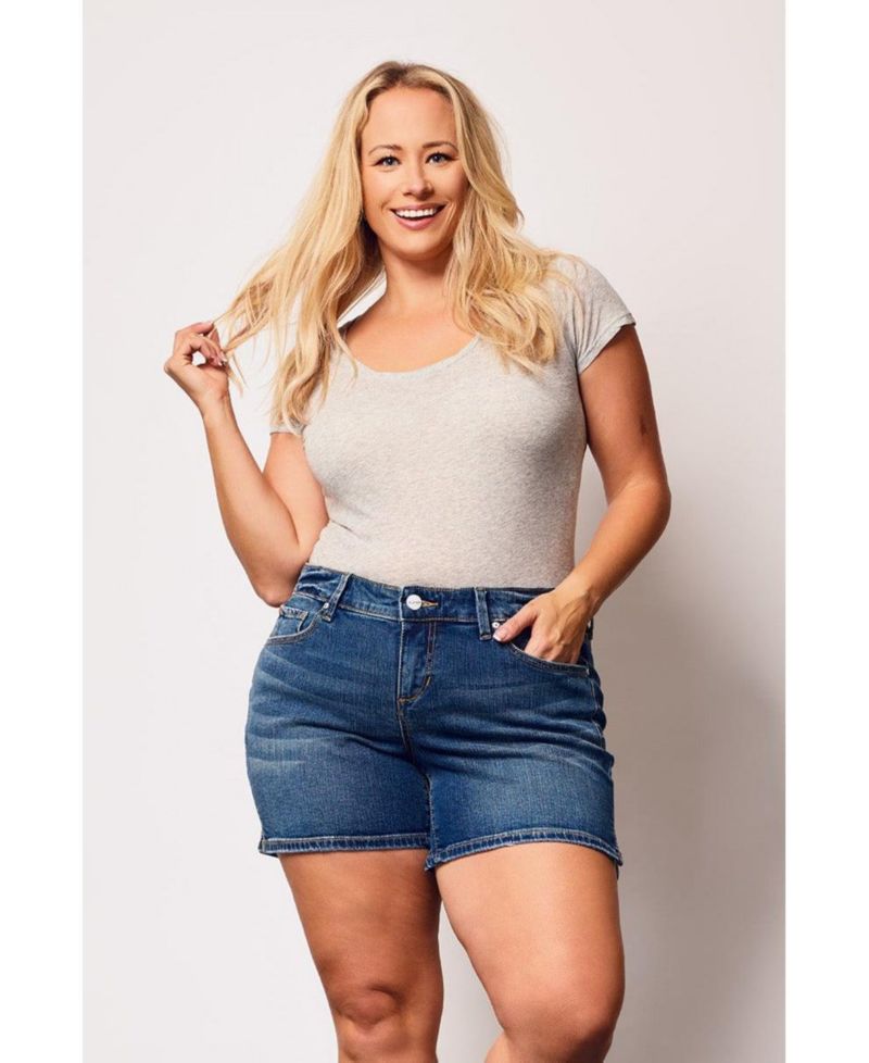 Plus Size Denim Mid Rise Shorts with Side Vents