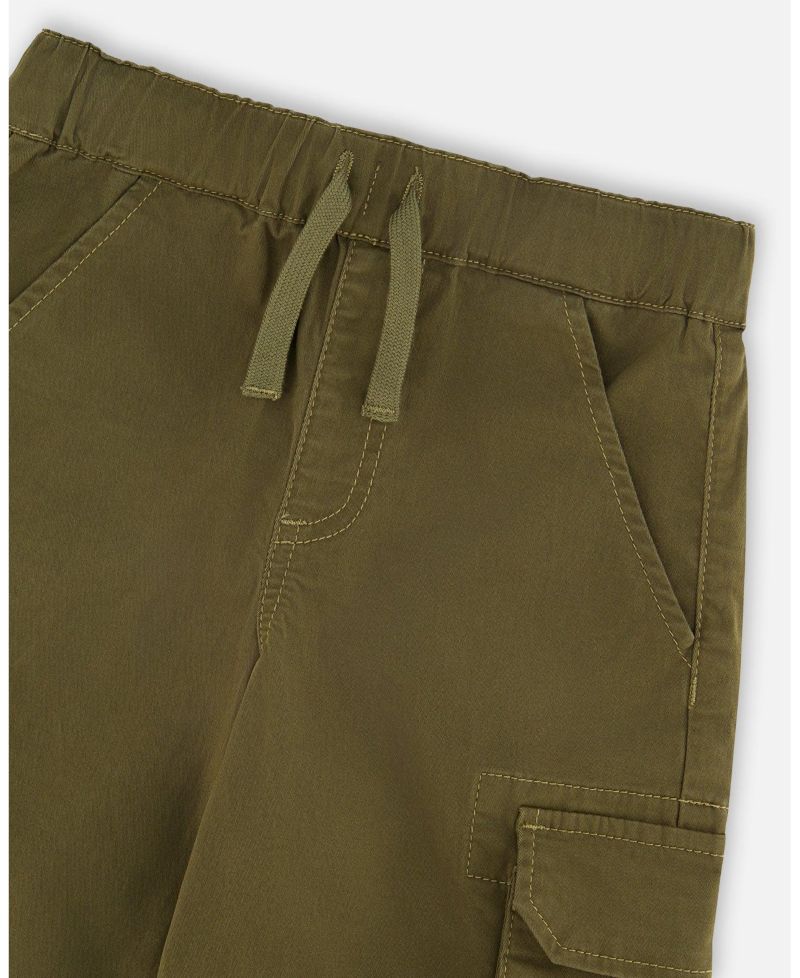 Baby Boy Stretch Twill Bermuda with Cargo Pockets Dark Khaki Green - Baby