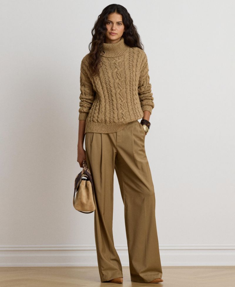 Women's Marled Cable-Knit Long-Sleeve Turtleneck Sweater