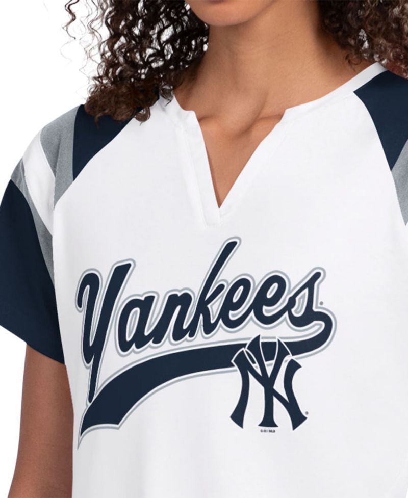 Women's White New York Yankees Game On Notch Neck Raglan T-Shirt