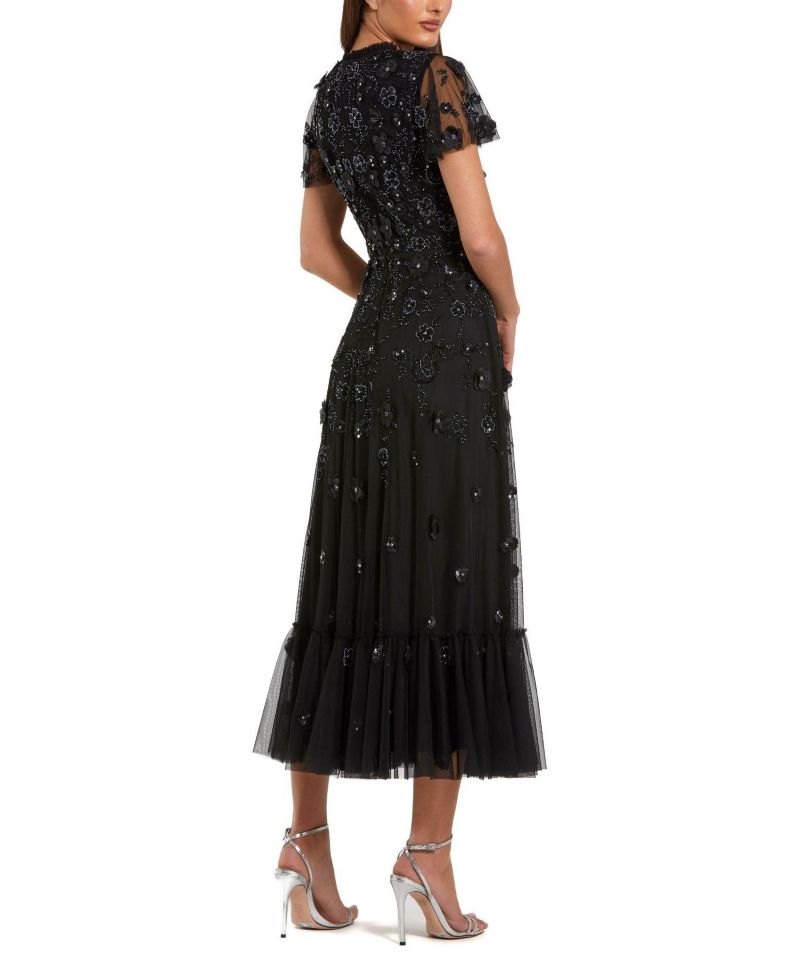 Women's Embellished High Neck Cap Sleeve A Line Dress