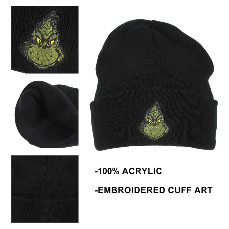 Men's Embroidery Black Acrylic Yarn Standard Cuff Beanie