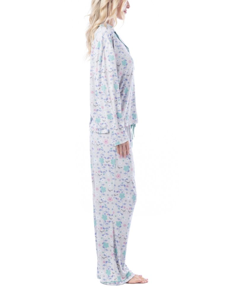 Women's Notch-Collar Long-Sleeve Print Pajama Set