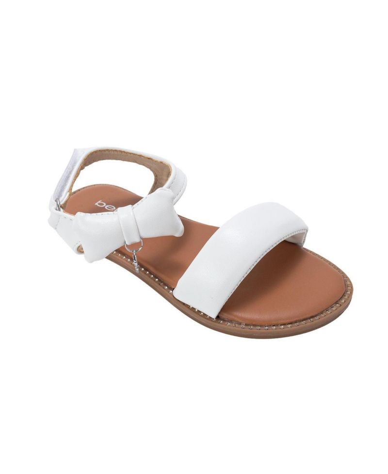 Little Girls Girl's Fashion Sandals - Dressy Shoes with Puffy Bow and Hanging Logo Charm