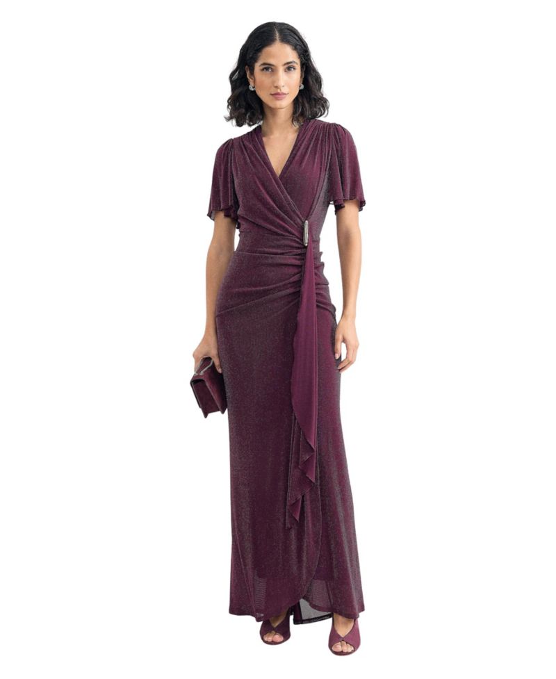 Women's Alexis Shimmering Flutter-Sleeve Wrap Maxi Dress