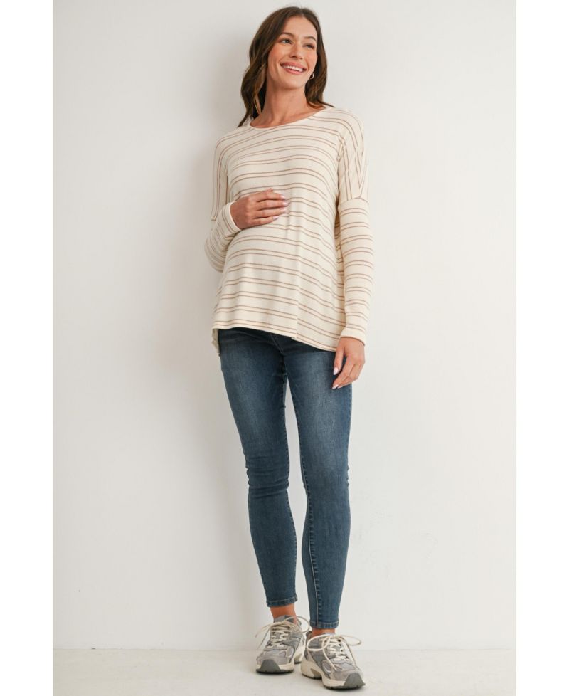 Maternity Striped Boat-Neck Long-Sleeve T-Shirt