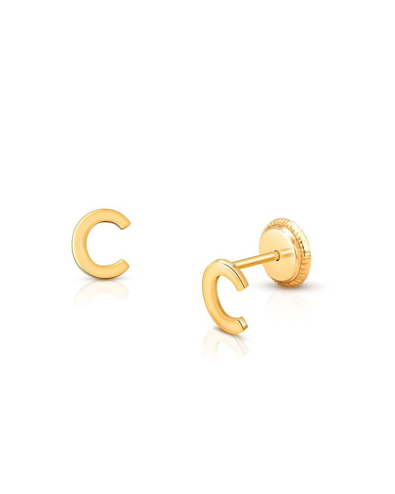 14K Gold Initial Stud Screw Back Earrings