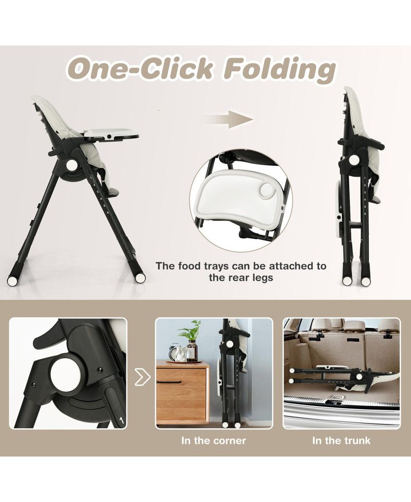 4-in-1 Baby High Chair with 6 Heights and Foldable Frame