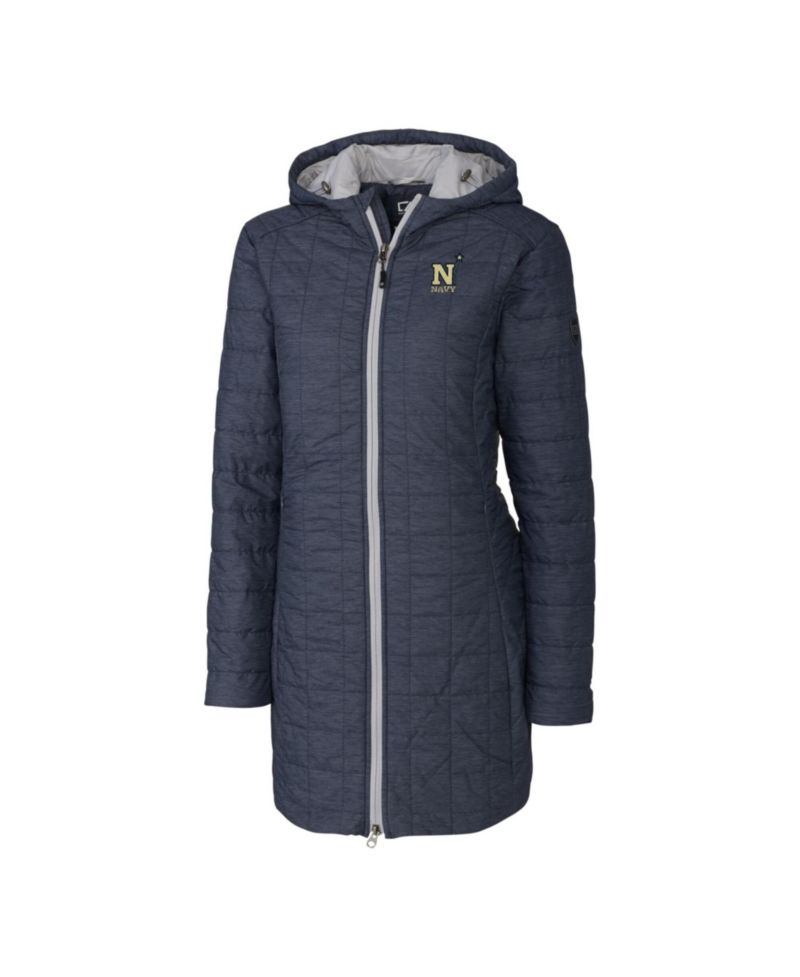 Women's Heather Navy Midshipmen Rainier PrimaLoft Eco Hooded Long Coat