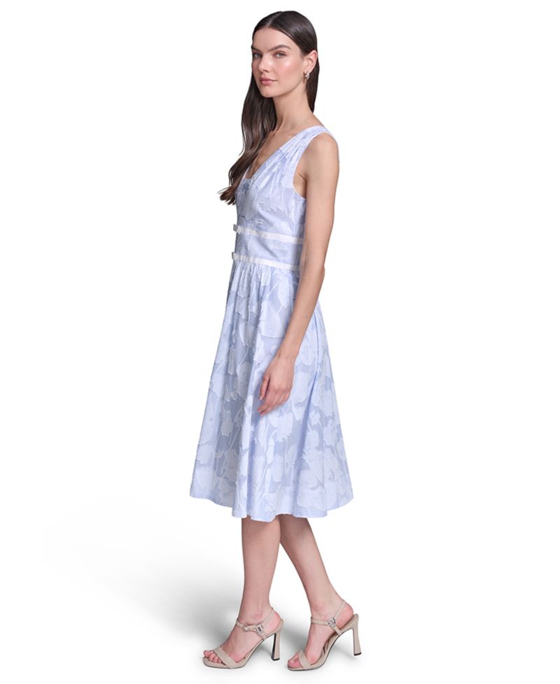 Women's Floral Burnout Cotton Midi with White Piping Dress