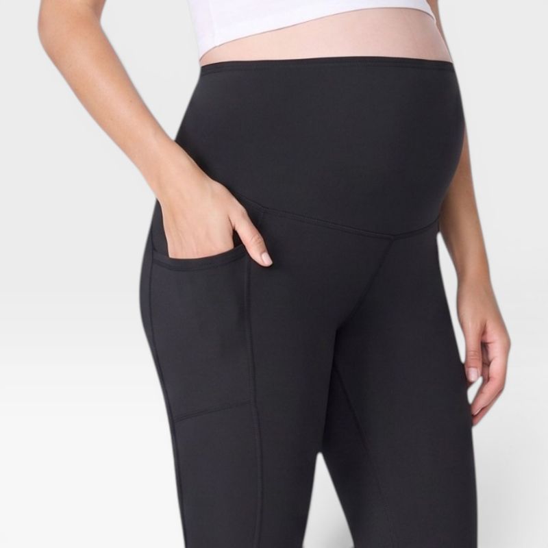 Women's High Waist Over the Belly Active Pocket Crop Legging - 2 Pack - Motherhood