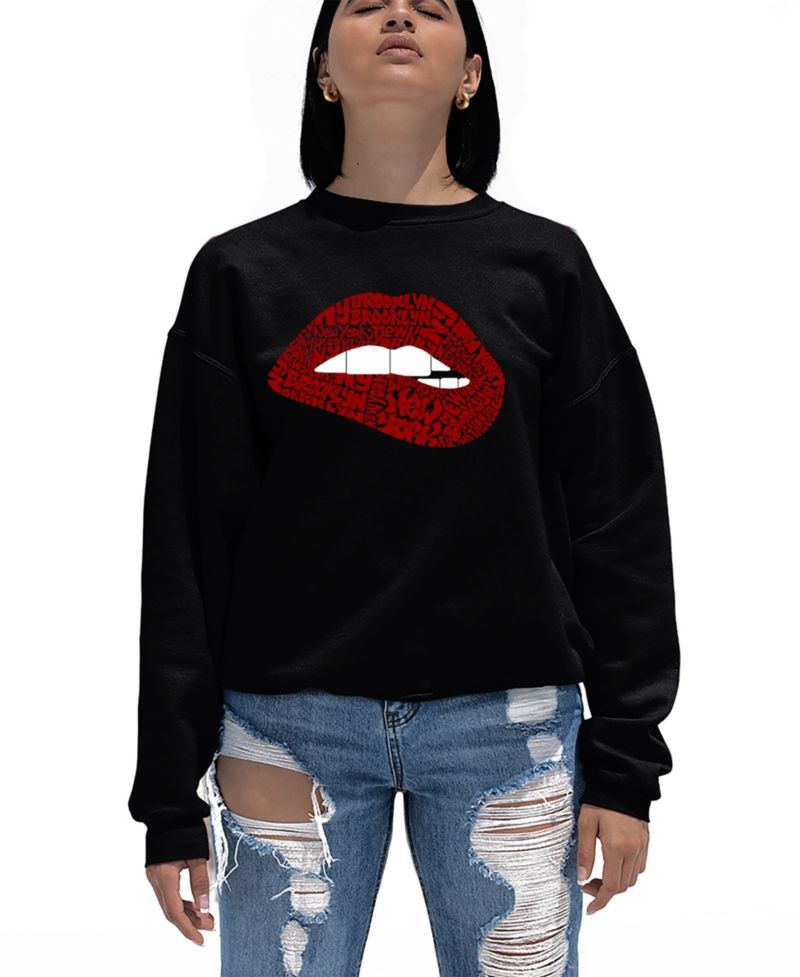 Women's Brooklyn Lips Word Art Crew Neck Sweatshirt