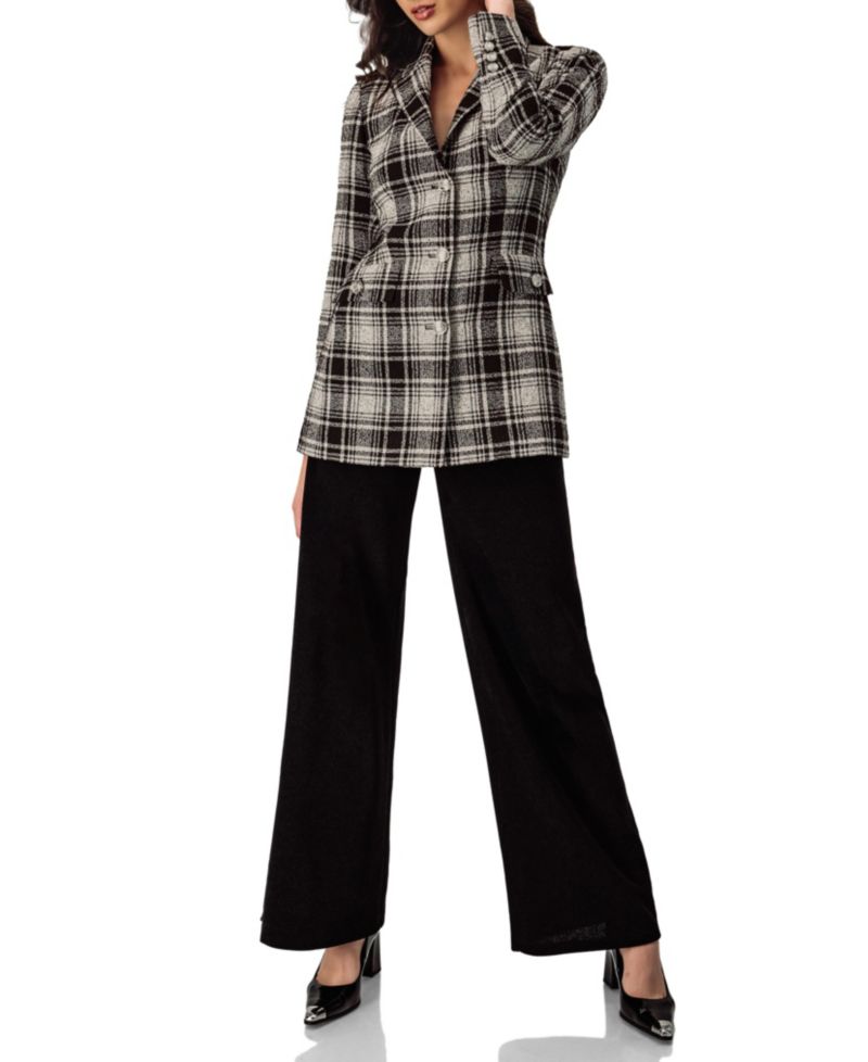 Women's Checkered Three Button Blazer