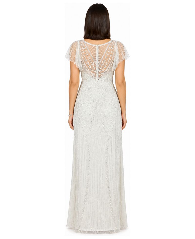 Women's Beaded Faux-Wrap V-Neck Bridal Gown