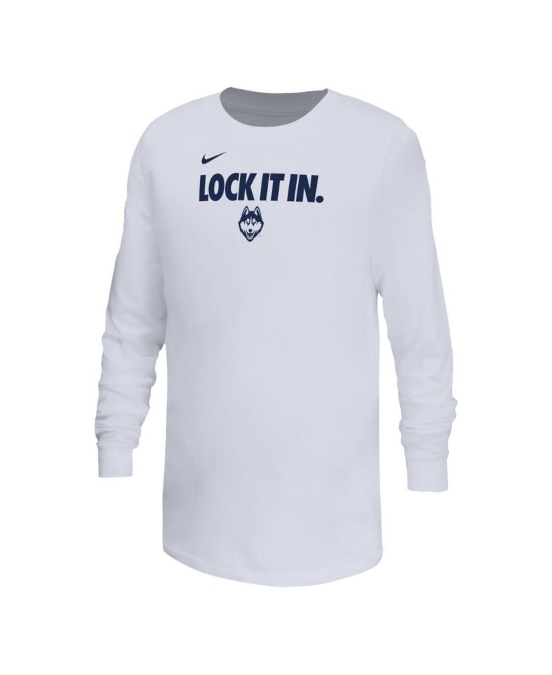 Big Boys and Girls White UConn Huskies On-Court Bench Legend Dri-FIT Long Sleeve T-Shirt