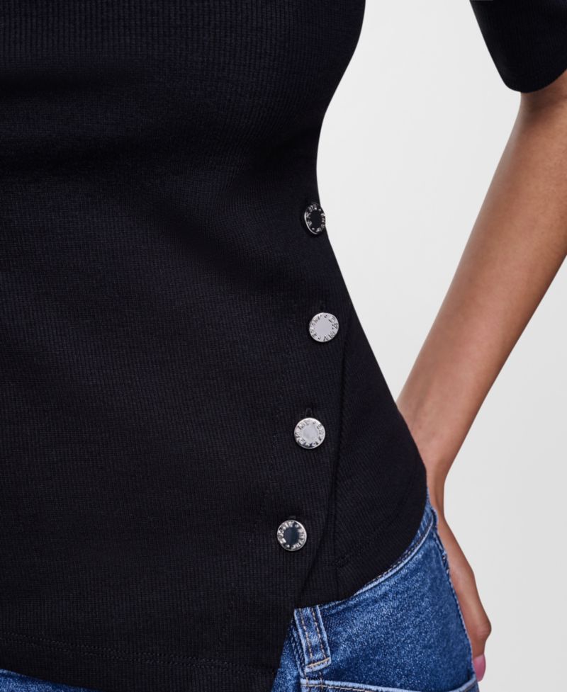 Women's Asymmetric Hemline Puff Elbow-Sleeve Top