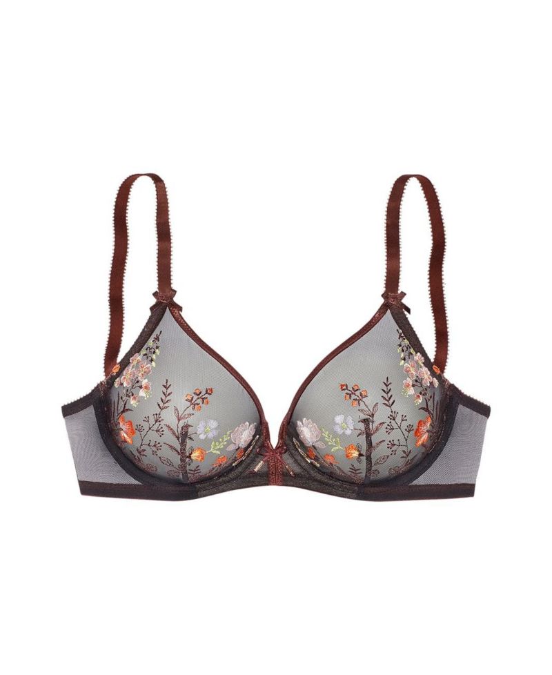 Women's Floral Print Sheer Embroidered Non-Padded Underwire Bra