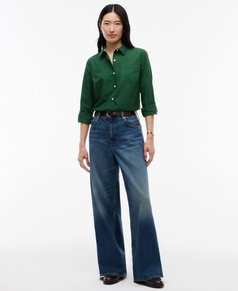 Women's Classic Poplin Roll-Tab Long-Sleeve Shirt