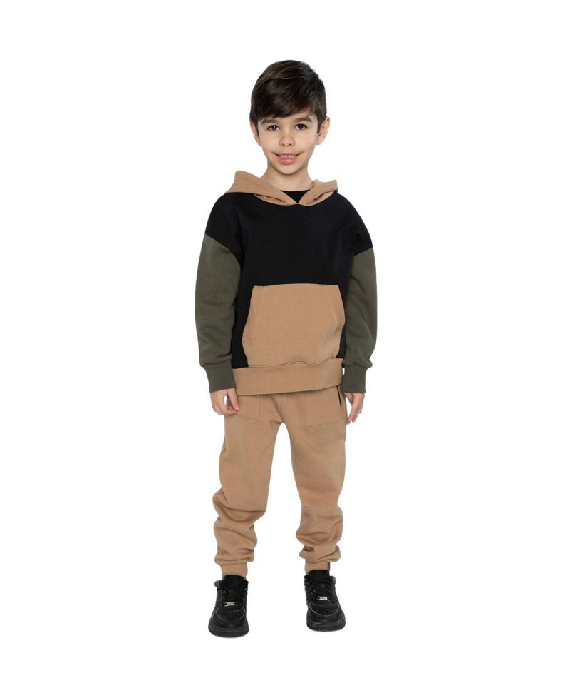 Little Boys Hooded Color block Fleece Cardigan