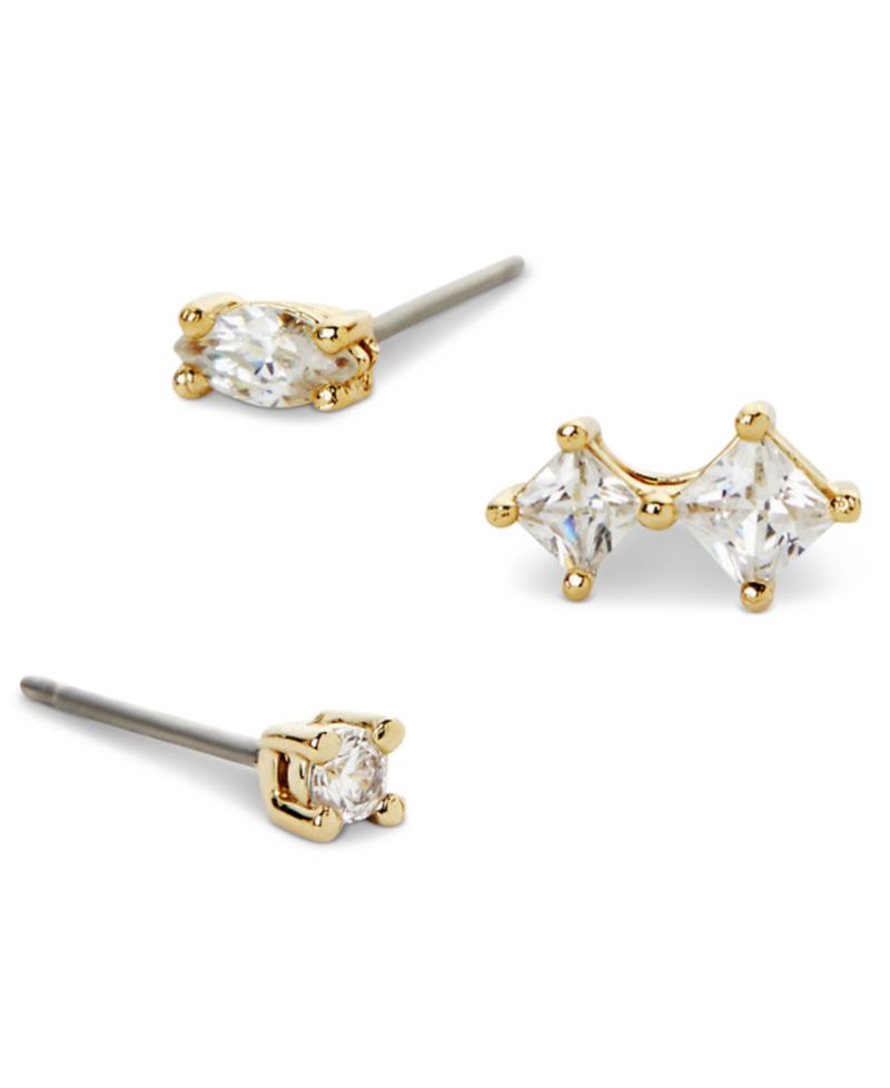 Val Set Gold-Plated White Stud Earrings