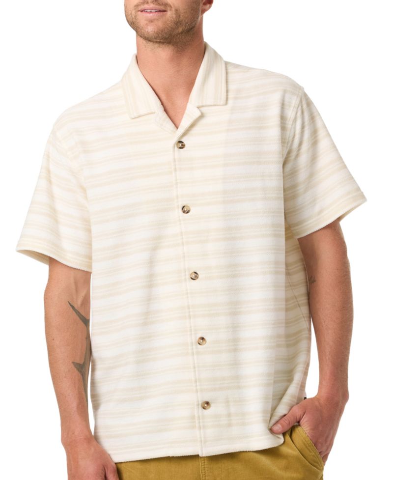 Men's Striped Herringbone Camp Collar Shirt