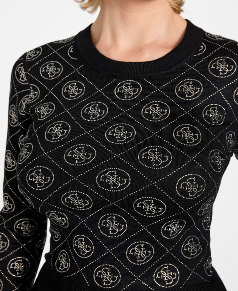 Women's Long-Sleeve Crewneck Rhinestones 4G Sweater