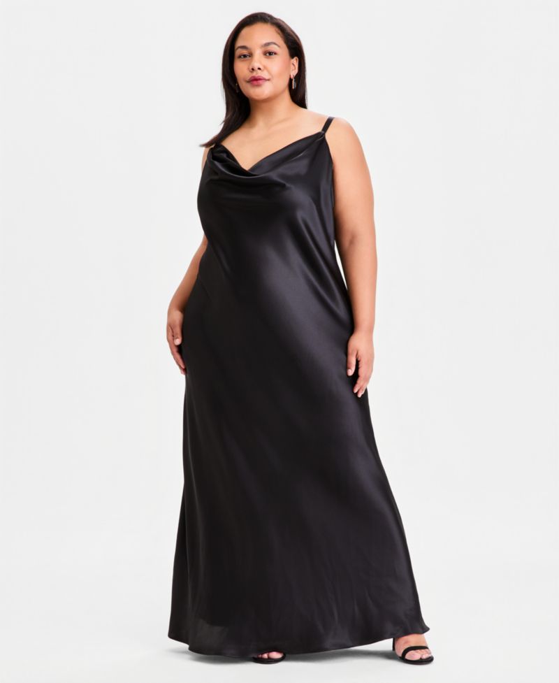 Trendy Plus Size Cowlneck Satin Gown
