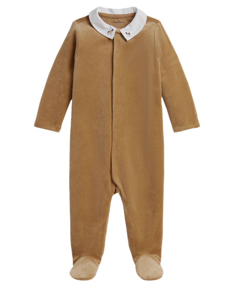 Baby Boys' Embroidered Velour Footed Coverall