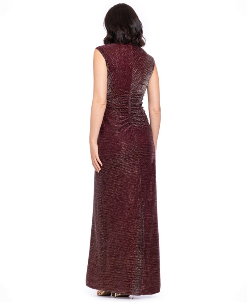 Women's Cory Metallic Ruched Mock Neck Gown