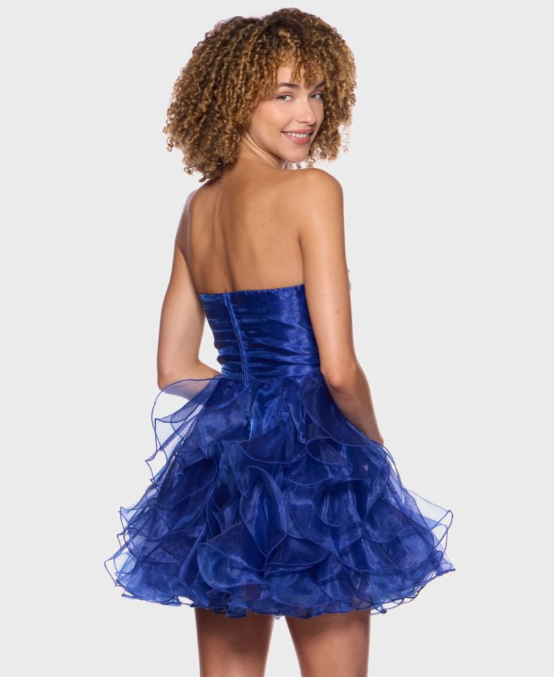 Juniors' Strapless Sweetheart Neck Organza Dress